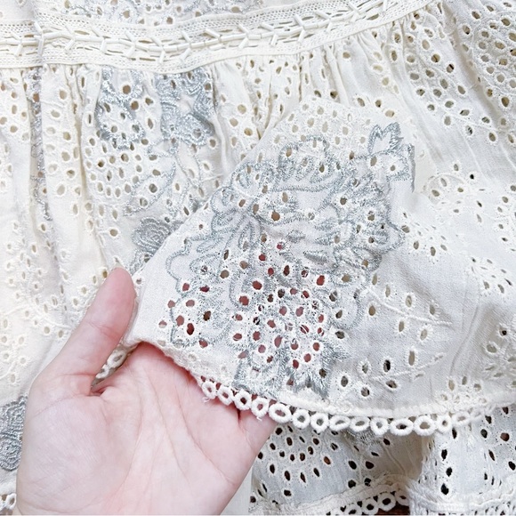 Love Sam • Lucy In The Sky dress midi embroidered eyelet tiered beaded cream - Picture 10 of 14